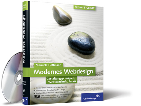 Buch &bdquo;Modernes Webdesign&ldquo; von Manuela Hoffmann, eine DVD lehnt am Buchr&uuml;cken.